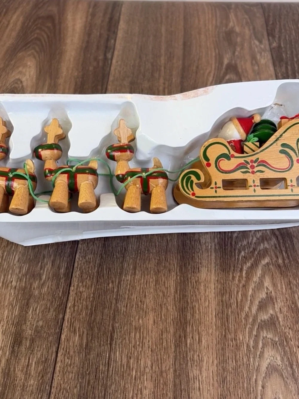 Vintage 1984 Dakin Wood Santa in Sleigh with Three Reindeer San Francisco